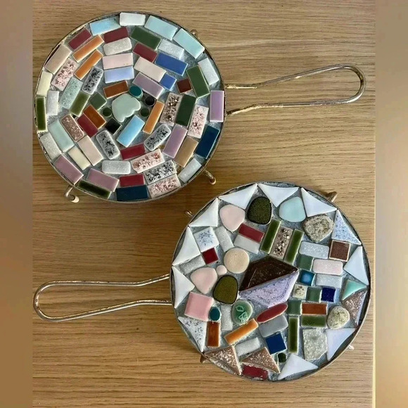Set of 2 MCM Mosaic Tile Trivets with Metal Handles - 6 Inches - Picture 9 of 9